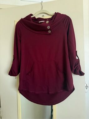 Soft Surroundings Burgundy Button-Collar Hooded Tunic
